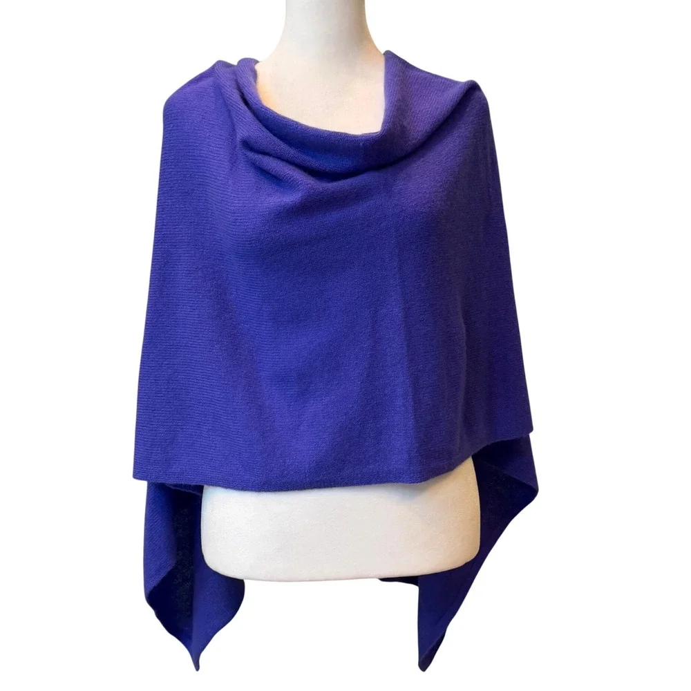 Claudia Nichole 100% Cashmere Poncho Wrap V-Neck Purple One Size Quiet Luxury